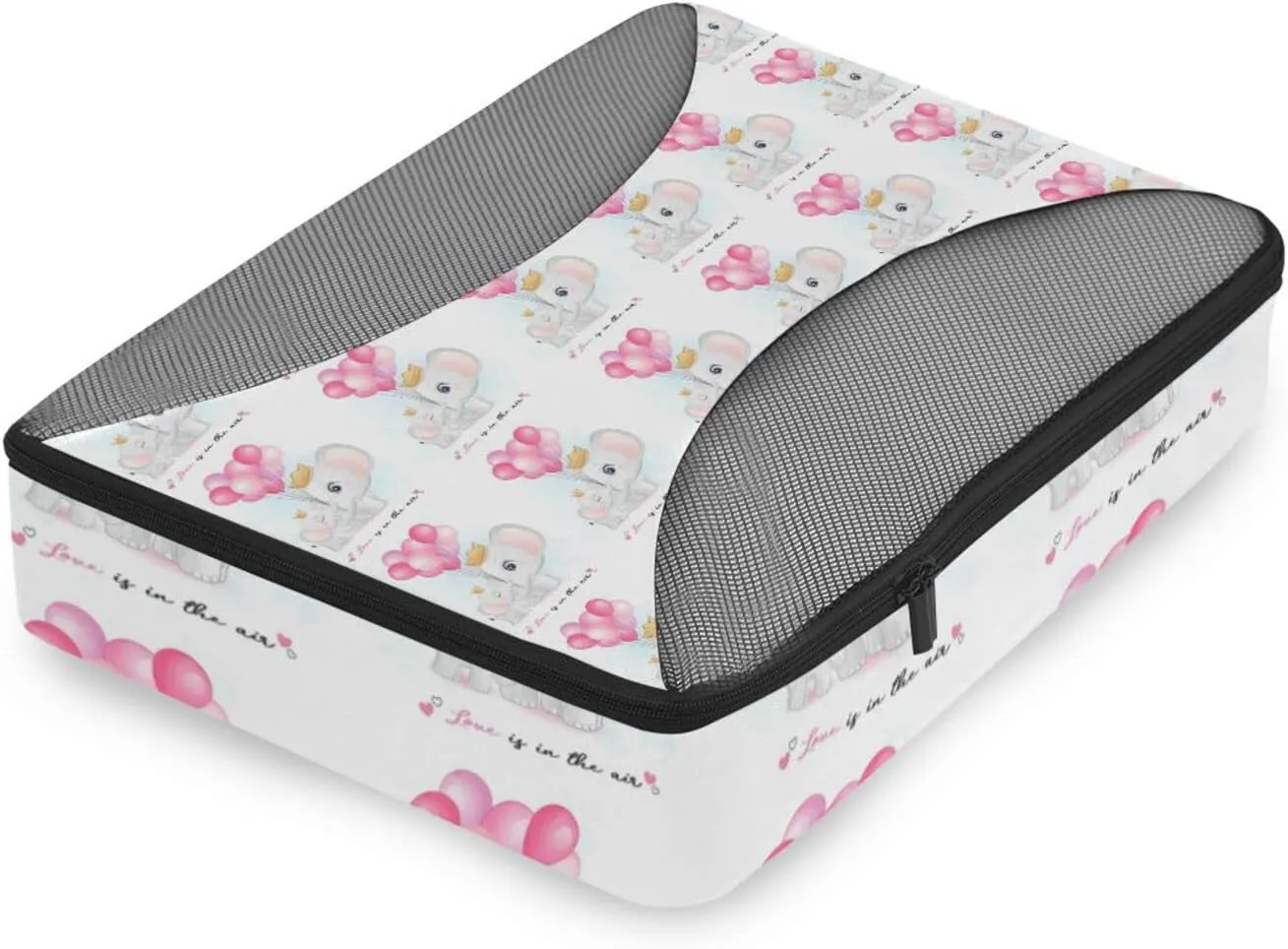 Cute Elephant Mother and Cub with Pink Balloons on White 4 PCs Set Packing Bags, Luggage Organizer Bag, Portable Cube Toiletry bag, Durable Travel Cosmetic Storage Bag for Men Women