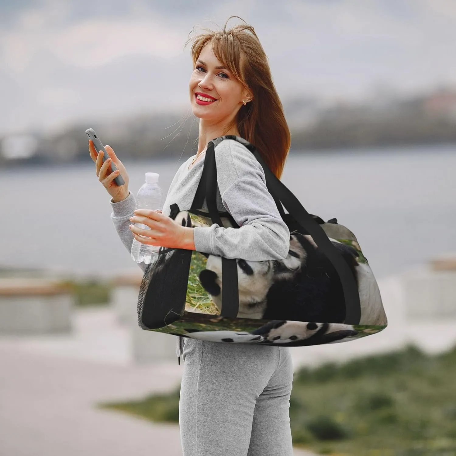 Cute Panda Travel Duffel Bag Large Foldable Waterproof Overnight Bag For Beach Swim Bags Pool Sports Gym