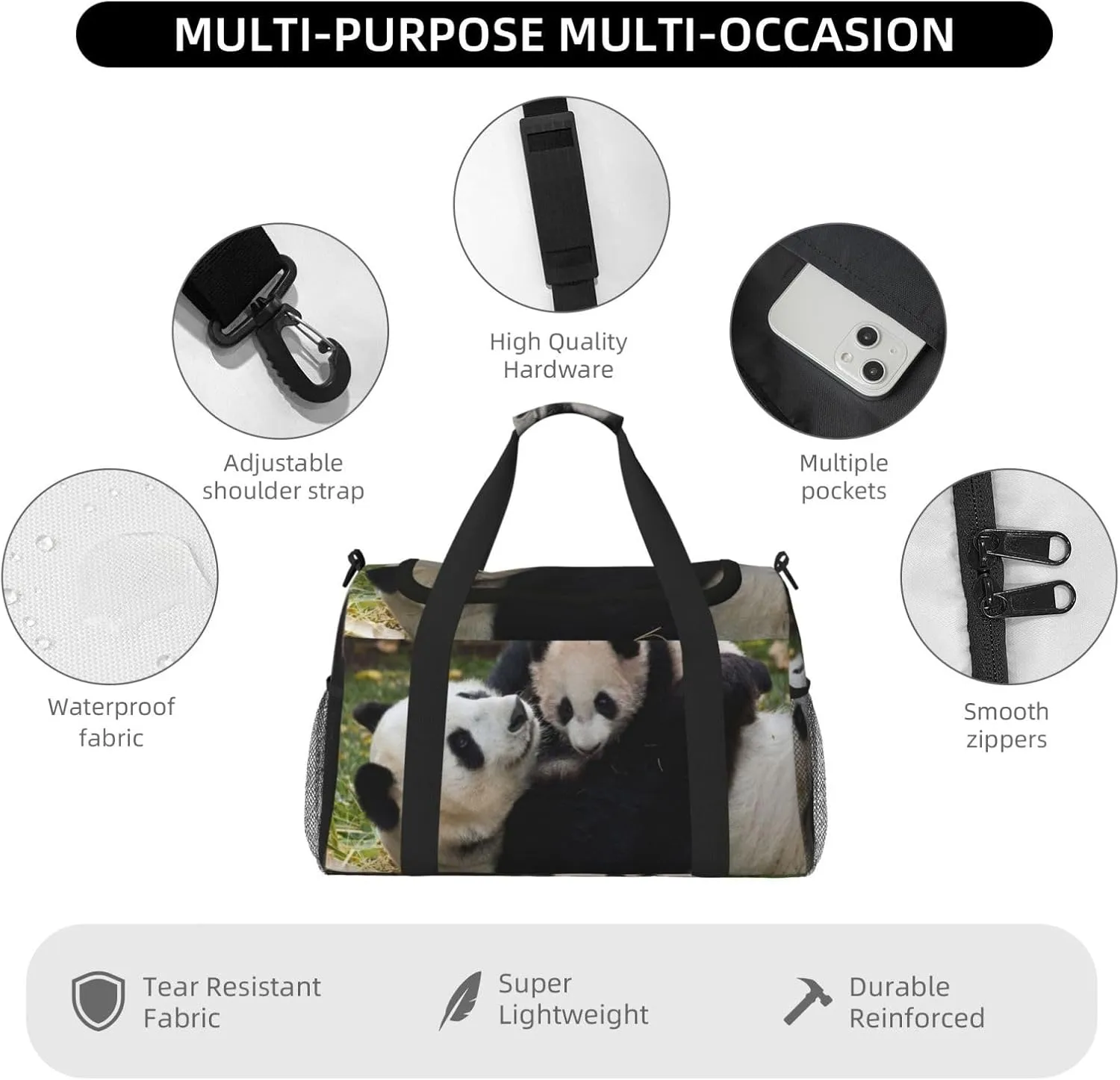 Cute Panda Travel Duffel Bag Large Foldable Waterproof Overnight Bag For Beach Swim Bags Pool Sports Gym