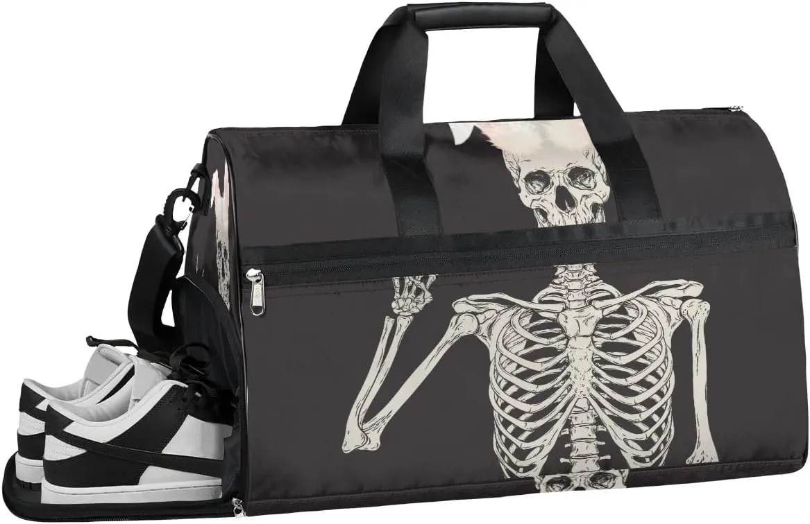 Cute Skull Easter Rabbit Ear Sport Gym Bag for Women Men with Shoes Compartment & Wet Pocket, Travel Duffel Bag Sport Gym Tote Bags Swimming Yoga Ballet Weekend Overnight Bag Carry on Bag for Airplane
