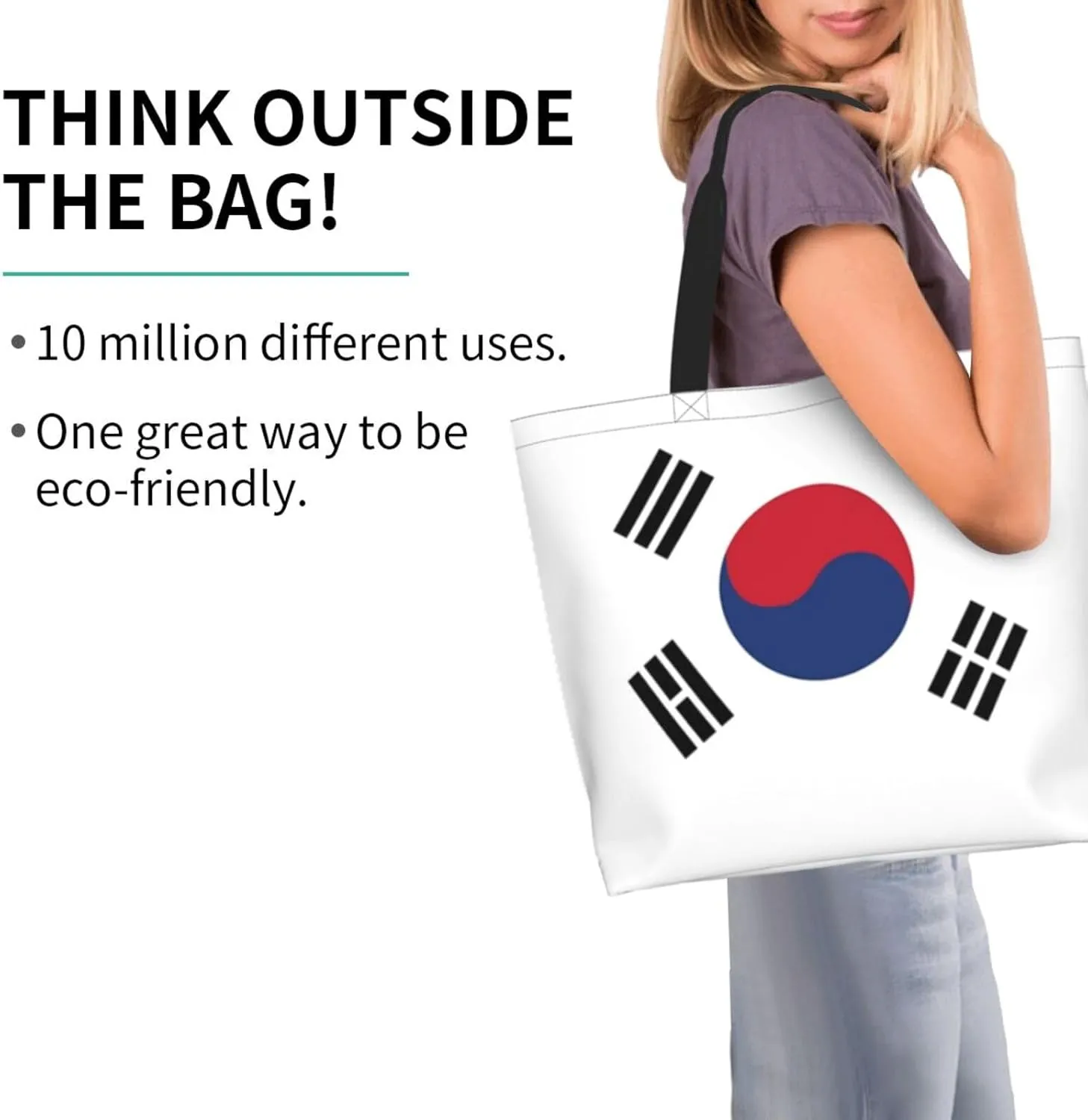 Cute South Korea Flag Tote Bag Womens South Korean Beach Tote Shoulder Bag for Shopping, Beach,Travel