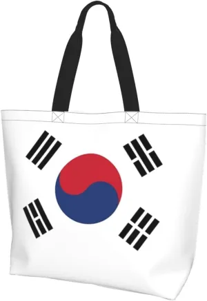 Cute South Korea Flag Tote Bag Womens South Korean Beach Tote Shoulder Bag for Shopping, Beach,Travel