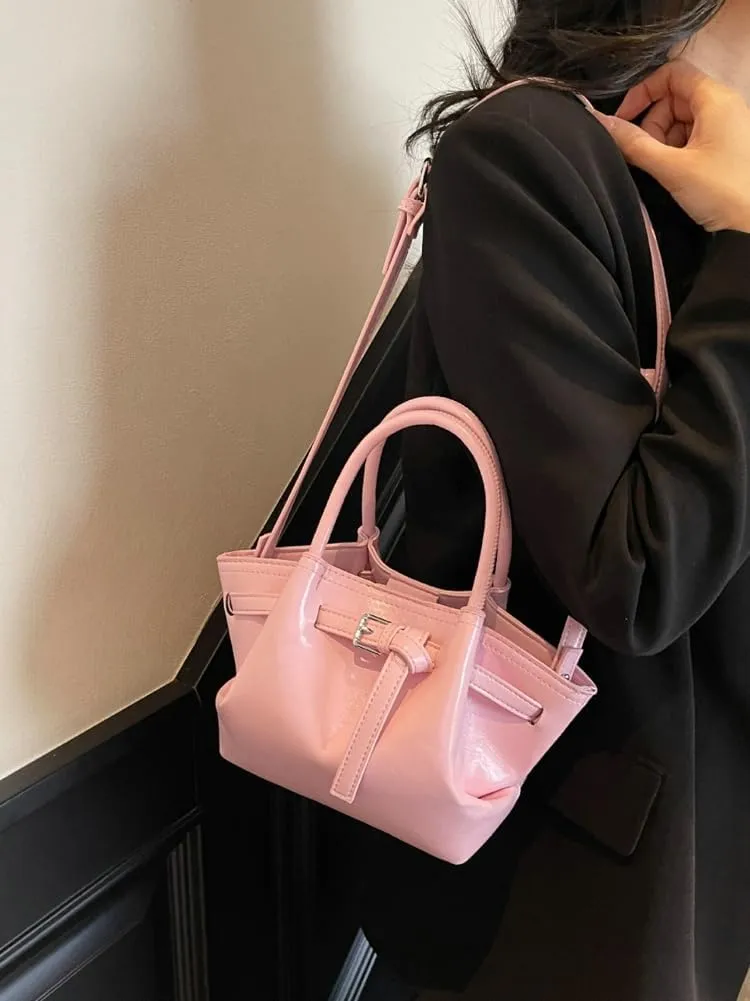Cute Y2k Shoulder Bag for Women PU Leather Belted Hobo Bags Underarm Tote Handbag Mini Satchel Crossbody Purse 2025
