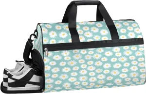 Daisy Naive Blue Gym Duffle Bag for Women Men 35L Sports Bags Travel Duffel with Shoe Compartment Large Weekender Overnight