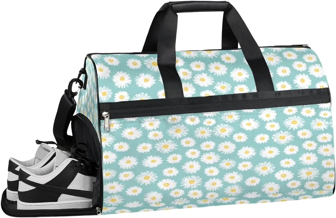 Daisy Naive Blue Gym Duffle Bag for Women Men 35L Sports Bags Travel Duffel with Shoe Compartment Large Weekender Overnight