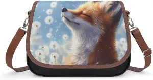 Dandelion Fox Crossbody Bags for Women Leather Tote Bag Handbag Purse for Work Travel
