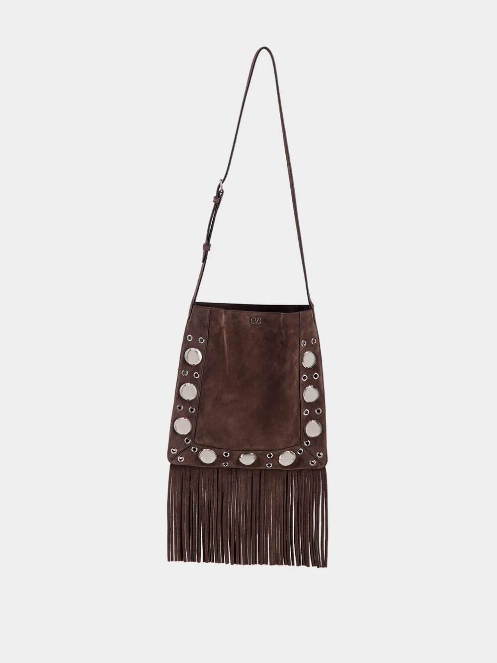 Dark Brown Plaque Fringed Edge Crossbody Bag