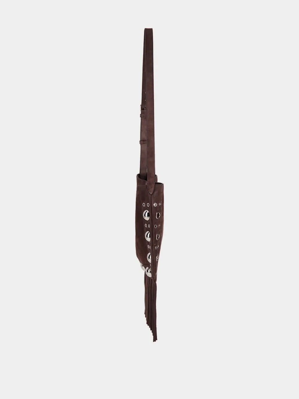 Dark Brown Plaque Fringed Edge Crossbody Bag
