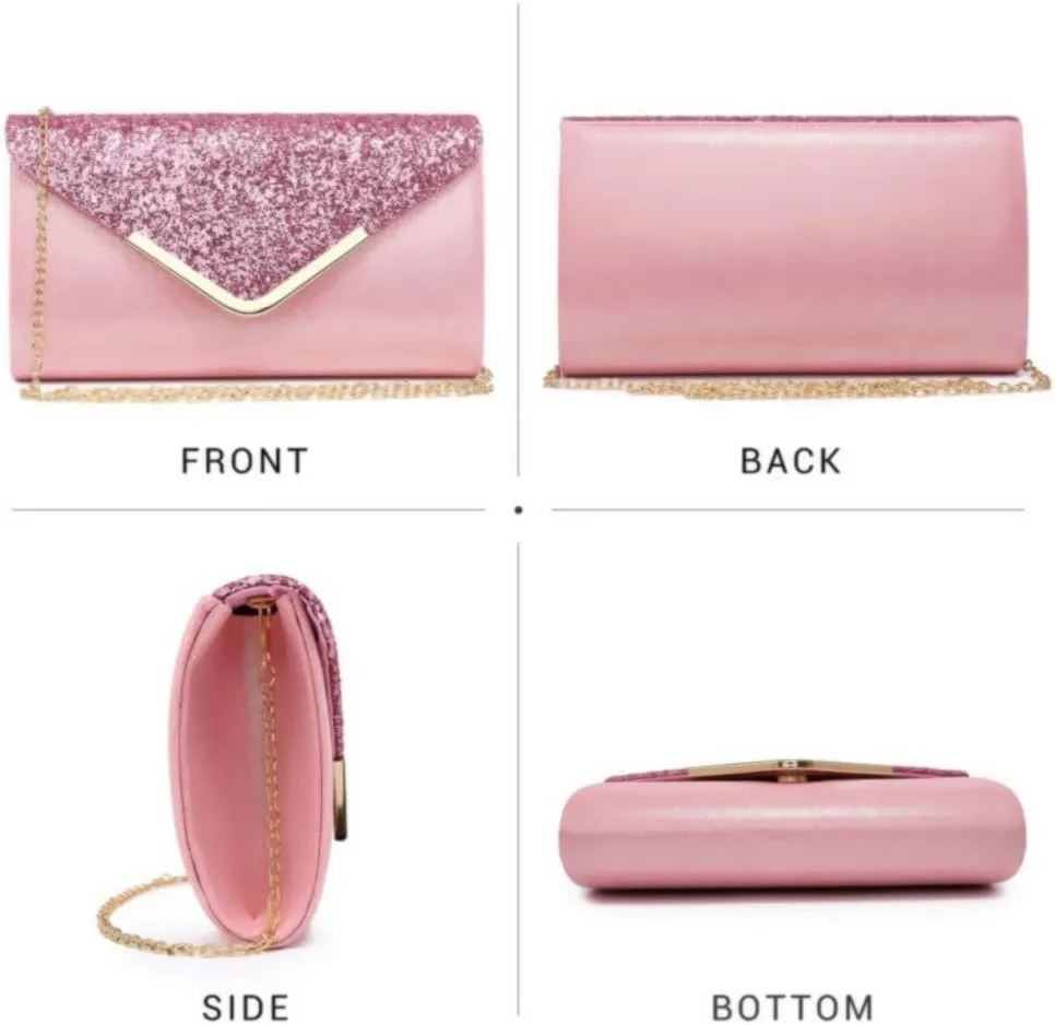 Dasein Women Evening Bags Formal Clutch Purses for Wedding Party Prom Handbags with Shoulder Strap and Glitter Flap