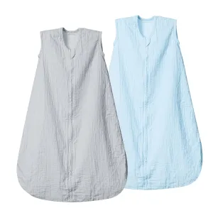 david's kids Muslin Cotton Baby Sleep Sack 6-12 Months, 2 Pack 100% Cotton Sleeping Bag for Summer, TOG 0.5 Baby Wearable Blankets with 2-Way Zipper, Soft Sleep Sacks for Newborn Infant, Grey & Blue