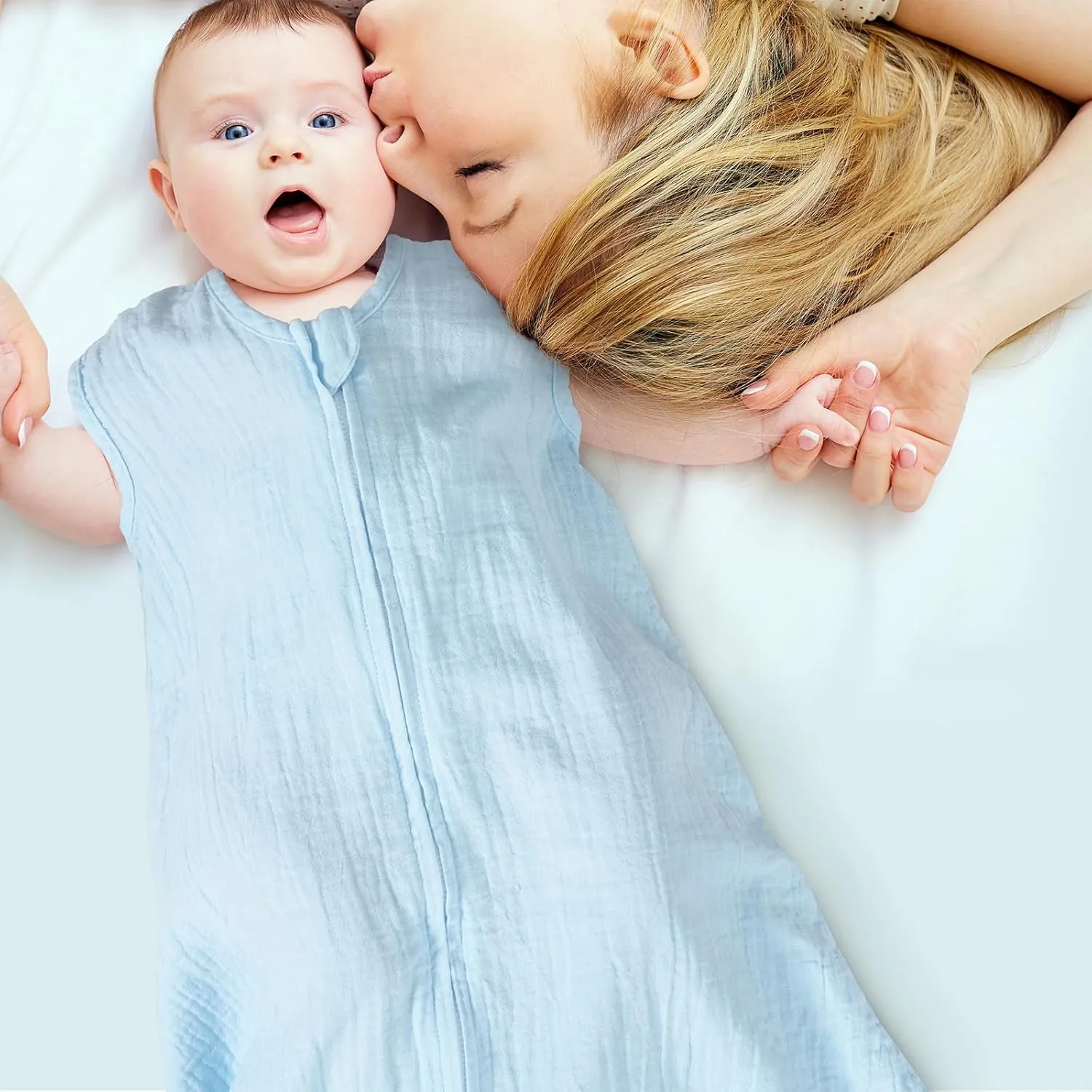 david's kids Muslin Cotton Baby Sleep Sack 6-12 Months, 2 Pack 100% Cotton Sleeping Bag for Summer, TOG 0.5 Baby Wearable Blankets with 2-Way Zipper, Soft Sleep Sacks for Newborn Infant, Grey & Blue