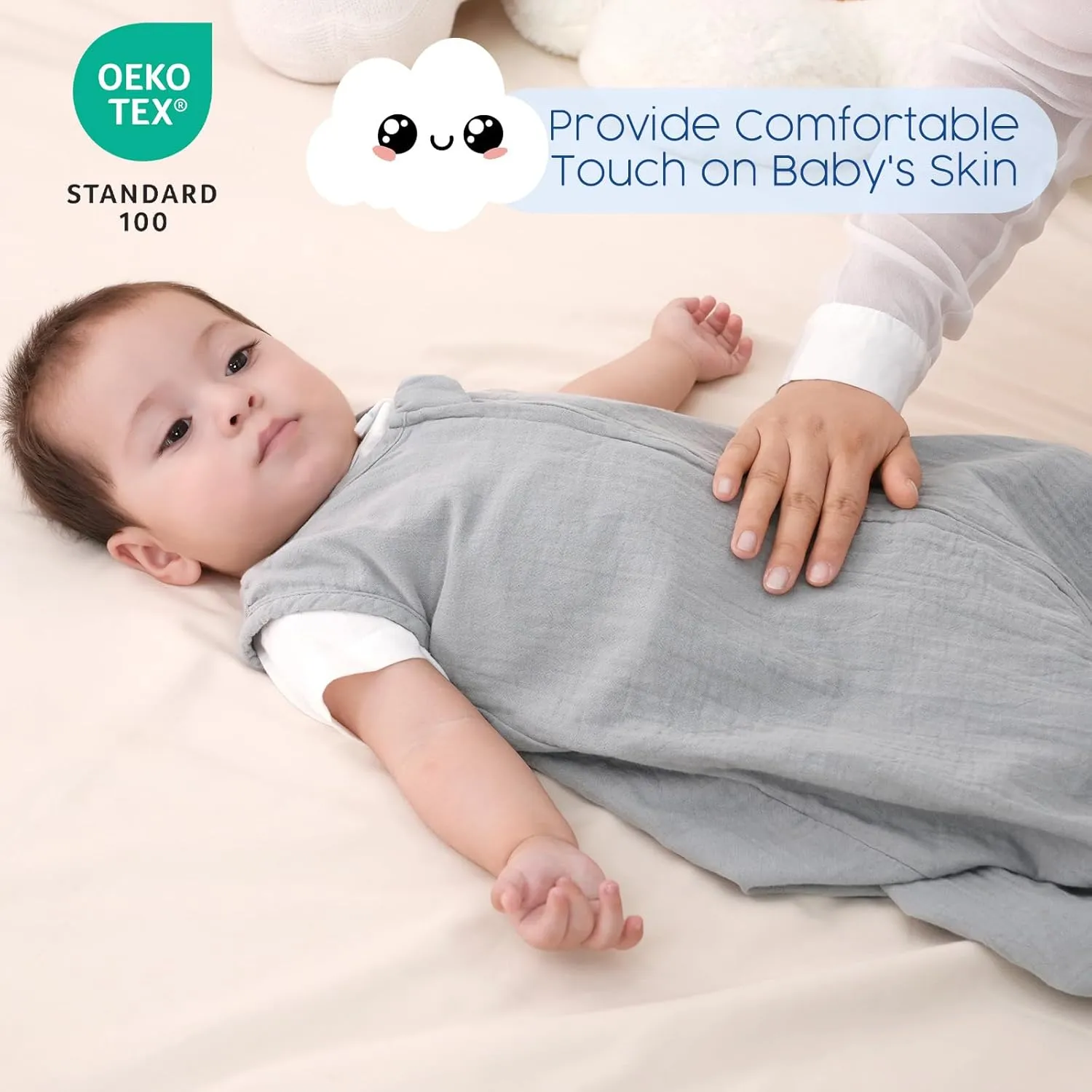 david's kids Muslin Cotton Baby Sleep Sack 6-12 Months, 2 Pack 100% Cotton Sleeping Bag for Summer, TOG 0.5 Baby Wearable Blankets with 2-Way Zipper, Soft Sleep Sacks for Newborn Infant, Grey & Blue