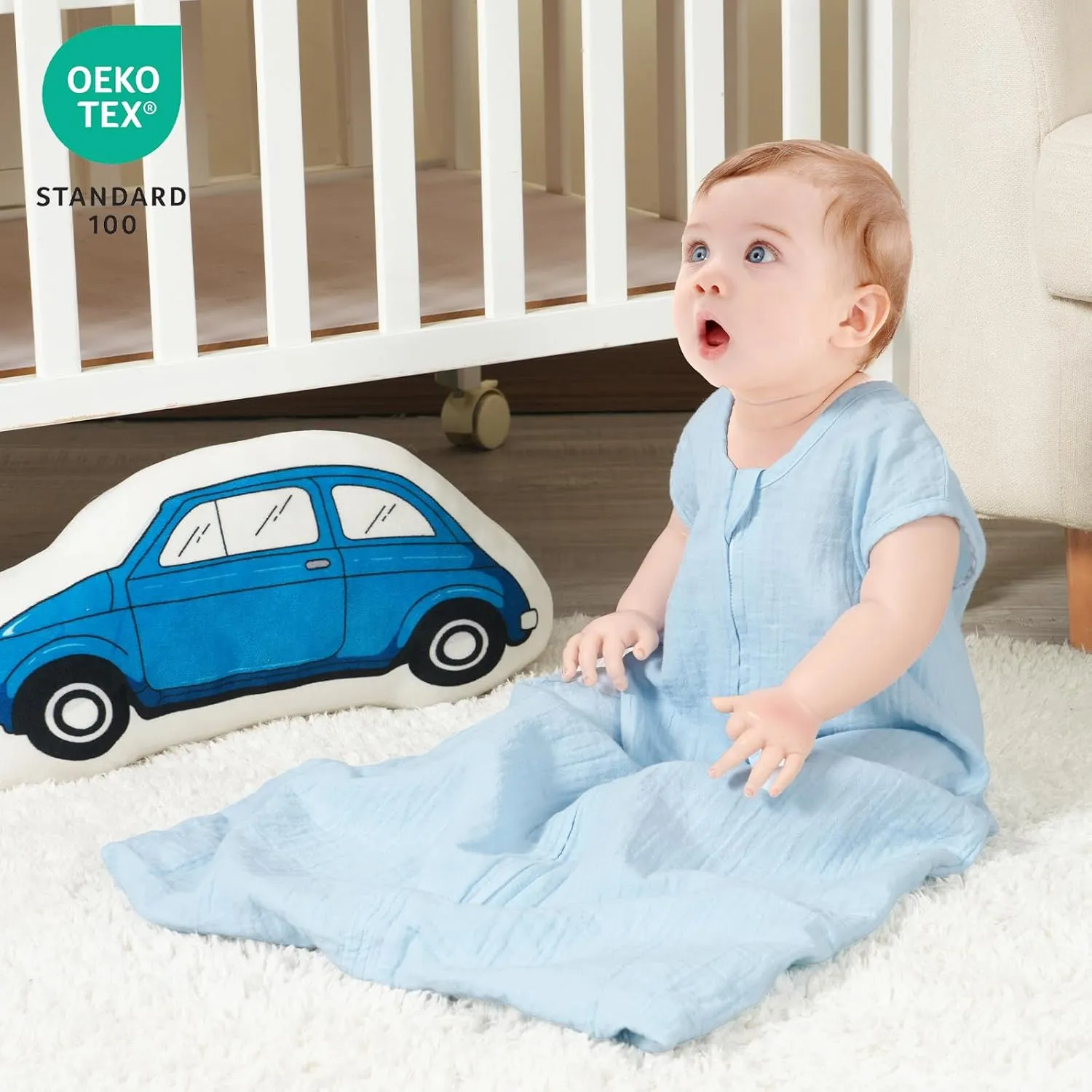 david's kids Muslin Cotton Baby Sleep Sack 6-12 Months, 2 Pack 100% Cotton Sleeping Bag for Summer, TOG 0.5 Baby Wearable Blankets with 2-Way Zipper, Soft Sleep Sacks for Newborn Infant, Grey & Blue