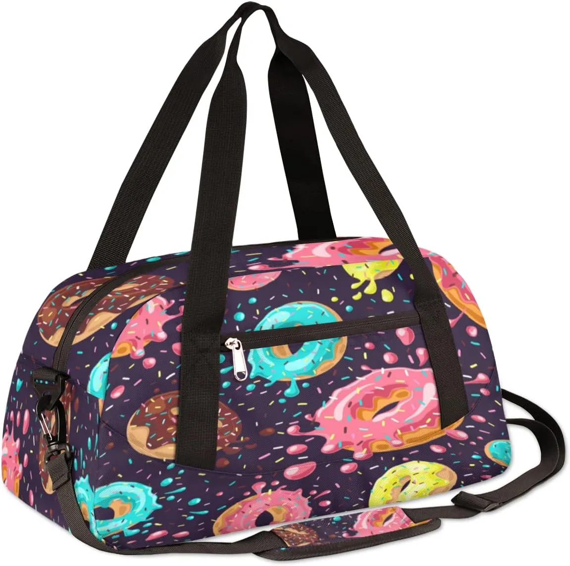 Delicious Donuts Theme Kids Duffel Overnight Bag for Kids, Sports Gym Bag Weekender Carry On Travel Tote Bag for Teen Boys Girls