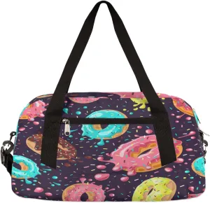 Delicious Donuts Theme Kids Duffel Overnight Bag for Kids, Sports Gym Bag Weekender Carry On Travel Tote Bag for Teen Boys Girls