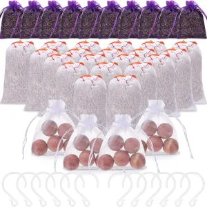 Demissle 66 Pcs Cedar Accessories for Drawers and Closets Includes 20 Cedar Sawdust Scent Bags 20 Wood Balls 10 Lavender Sachet 4 Organza Bags 12 Hooks for Wardrobes Closets Clothes Storage