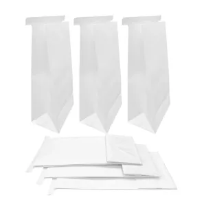 Dental Lab Delivery Bags - Pack of 100 White Poly-Lined 6"x3.5"x11" Extra Thick Paper Bags with Tin Tie Closure - Secure & Professional Packaging