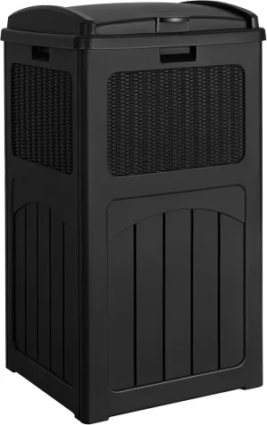 Devoko 33 Gallon Outdoor Trash Can with Dual Lid, Heavy Duty Waterproof Resin Garbage Bins Outside, Hideaway Waste Bins for Patio, Outside Pool, Backyard and Deck (1, Black)