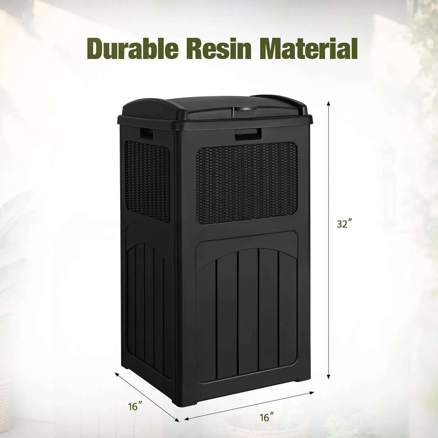 Devoko 33 Gallon Outdoor Trash Can with Dual Lid, Heavy Duty Waterproof Resin Garbage Bins Outside, Hideaway Waste Bins for Patio, Outside Pool, Backyard and Deck (1, Black)