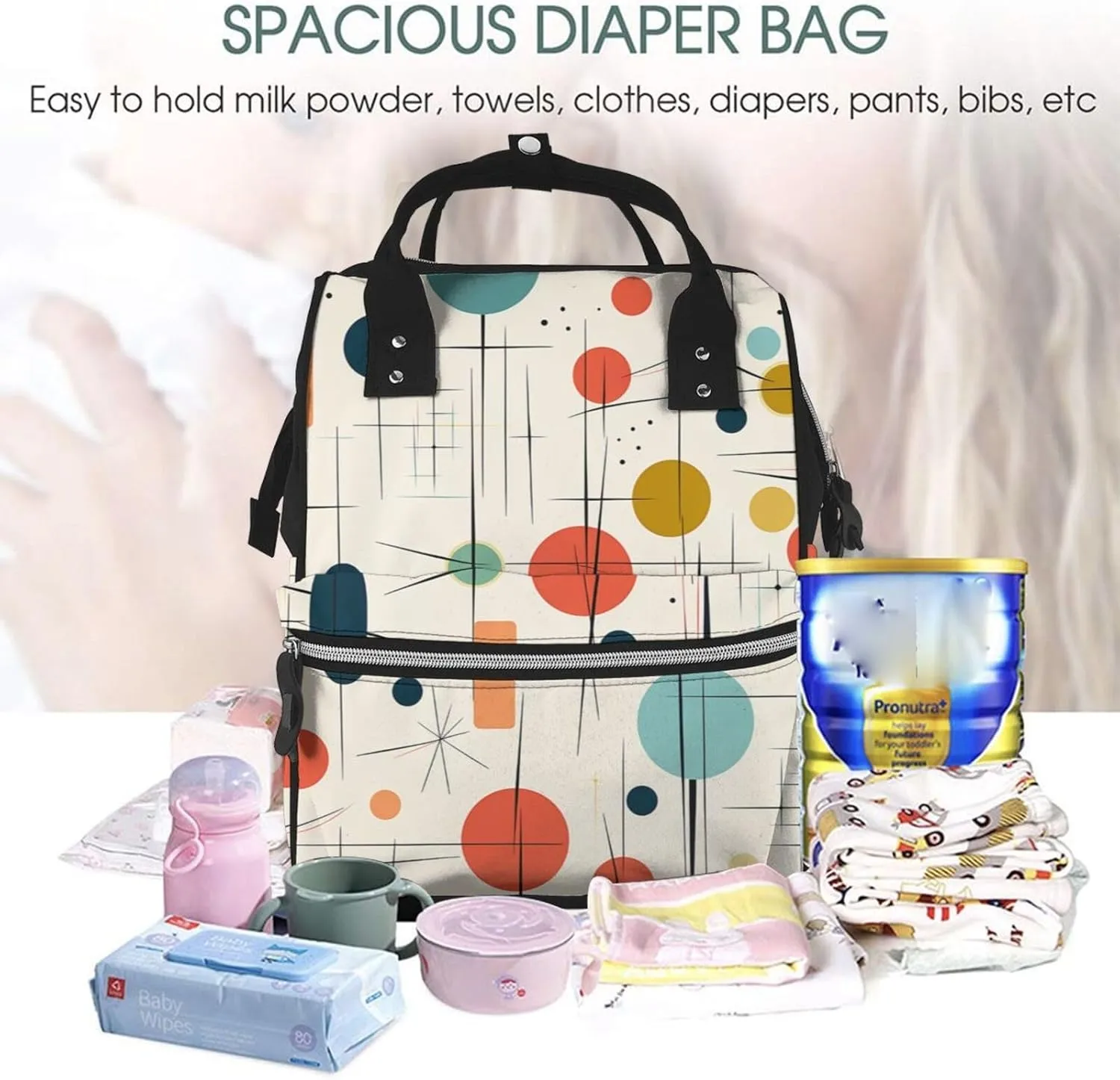 Diaper Bag Nappy Backpack Baby Bag Koala and Butterfly Mummy Backpack Multifunction Changing Bags for Travel, Modern Mid Century, One Size