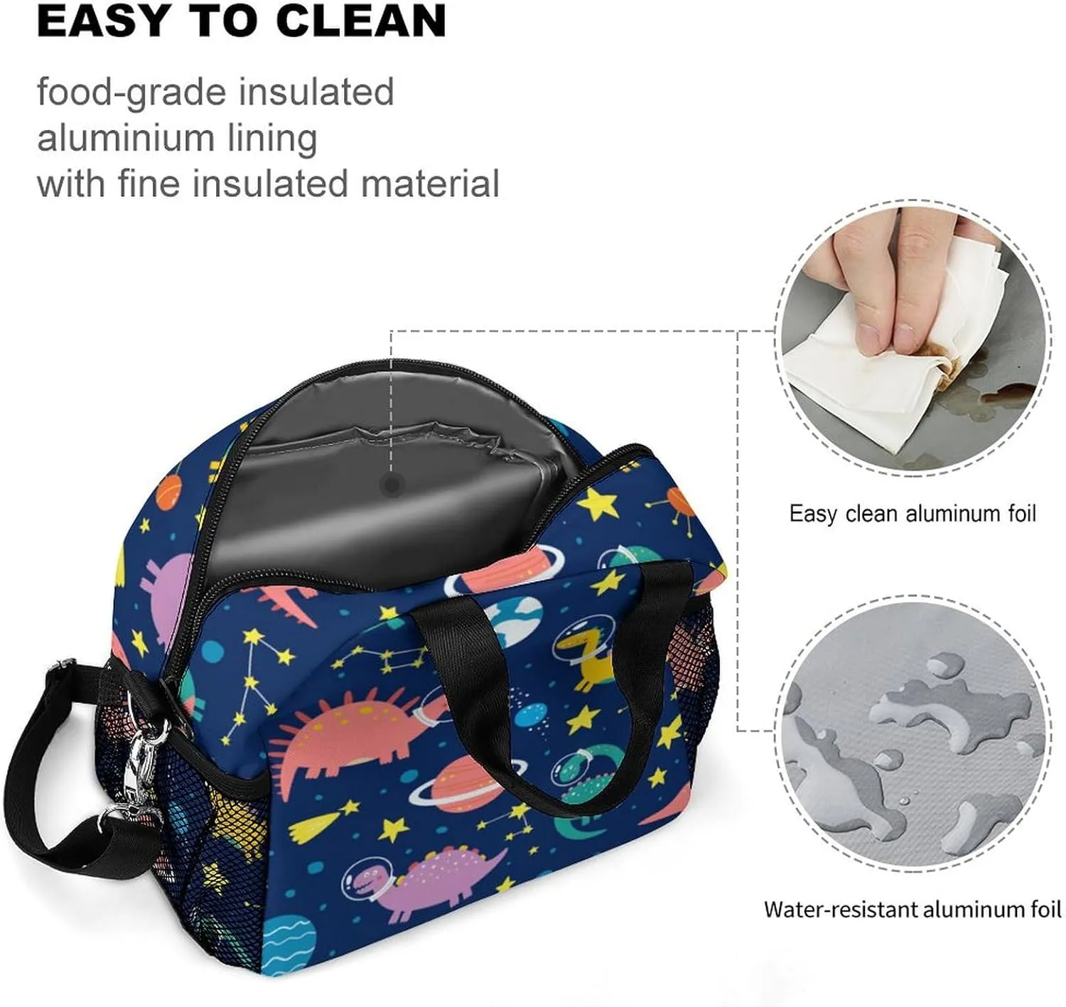 Dinosaur Insulated Lunch Bags for Women Men,Reusable Cooler Lunch Box for Office Work School Picnic Beach Travel Gifts,Tote Lunch Bag Organizer with Adjustable Shoulder Strap for Adult Kids Girls Boys