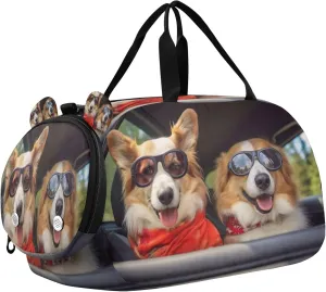 Dog Kids Overnight Sports Duffel Bags with Shoe Compartment & Wet Pocket Travel Sport Gym Bag for Girls Boys