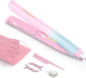 DORISILK 470°F Hair Straightener Colorful Light, Dual Voltage Flat Iron for European Travel, 1" Professional Salon Ceramic Straightening and Curling Iron Smooth Tech 30s Fast Heat Gift for Women Girls
