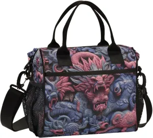 Dragon Carvings Insulated Lunch Bag Leakproof Freezable Cooler Bag with Adjustable Shoulder Strap for Office Work Picnic Beach,S