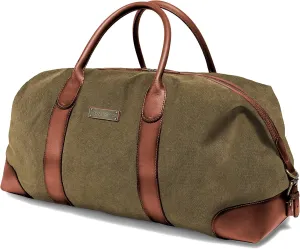 DRAKENSBERG Weekender 'David' (M) - travel duffle, carryall and gym bag in vintage retro design, large, ladies, men, sustainably handmade, canvas, leather, 45L, olive-green, DR00126-M