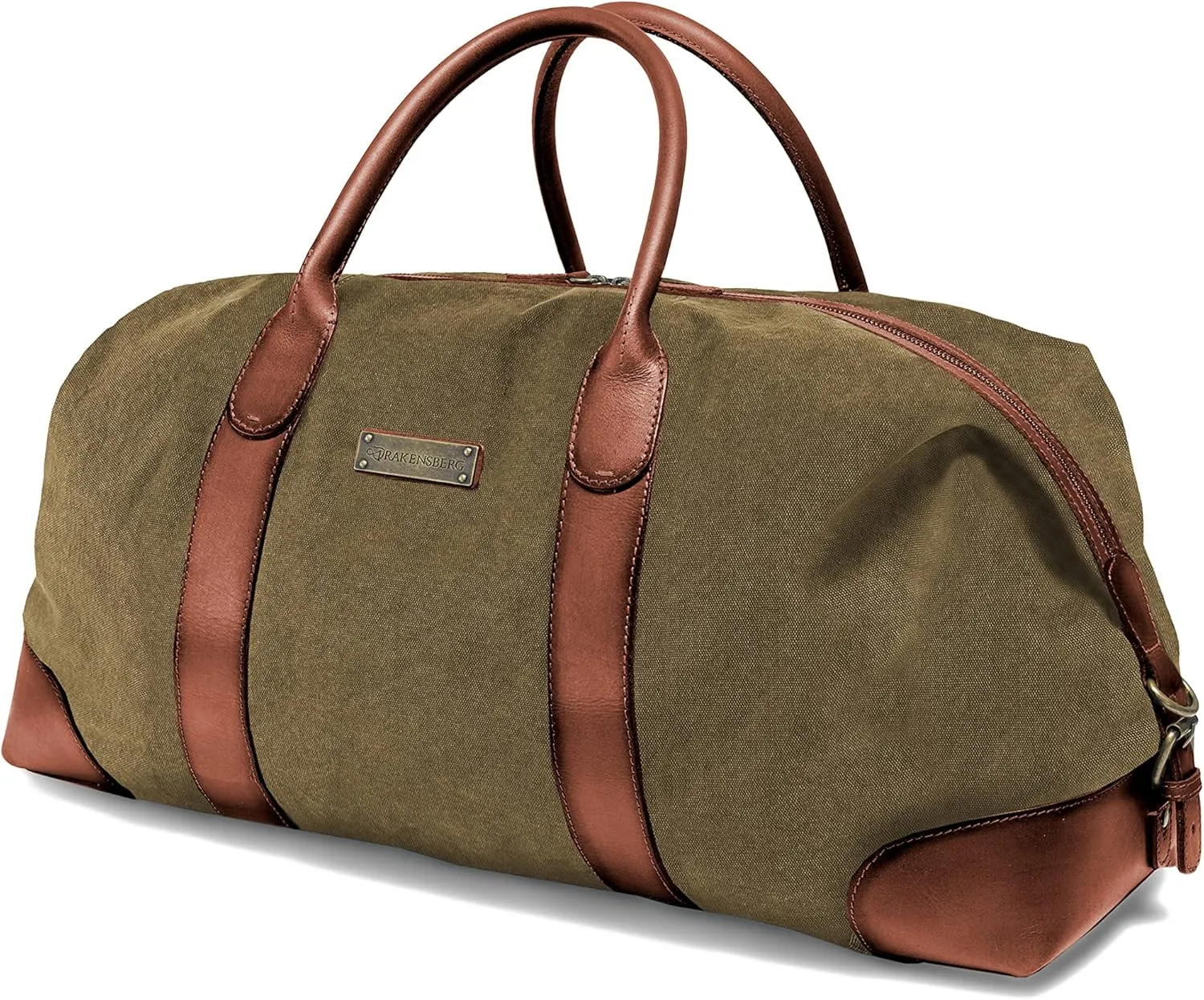 DRAKENSBERG Weekender 'David' (M) - travel duffle, carryall and gym bag in vintage retro design, large, ladies, men, sustainably handmade, canvas, leather, 45L, olive-green, DR00126-M