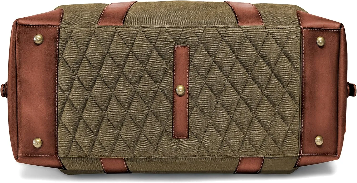 DRAKENSBERG Weekender 'David' (M) - travel duffle, carryall and gym bag in vintage retro design, large, ladies, men, sustainably handmade, canvas, leather, 45L, olive-green, DR00126-M