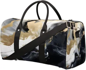 Duffel Bags Liquid Marble Texture Large Tote Bag Black White Gold Skin Overnight Travel Bags for Women Men Lightweight Duffel Bag Adjustable Strap Carry On Bag Waterproof Gym Travel Bag