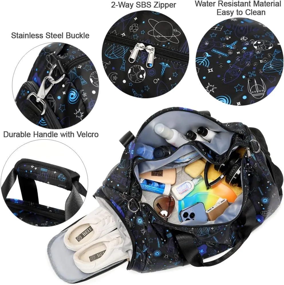 Duffle Bag for Boys Dance Bag Overnight Bags for Girls Boys Weekender Carry On Travel Duffel Sports Gym Bag with Shoes Compartment and Wet Pocket