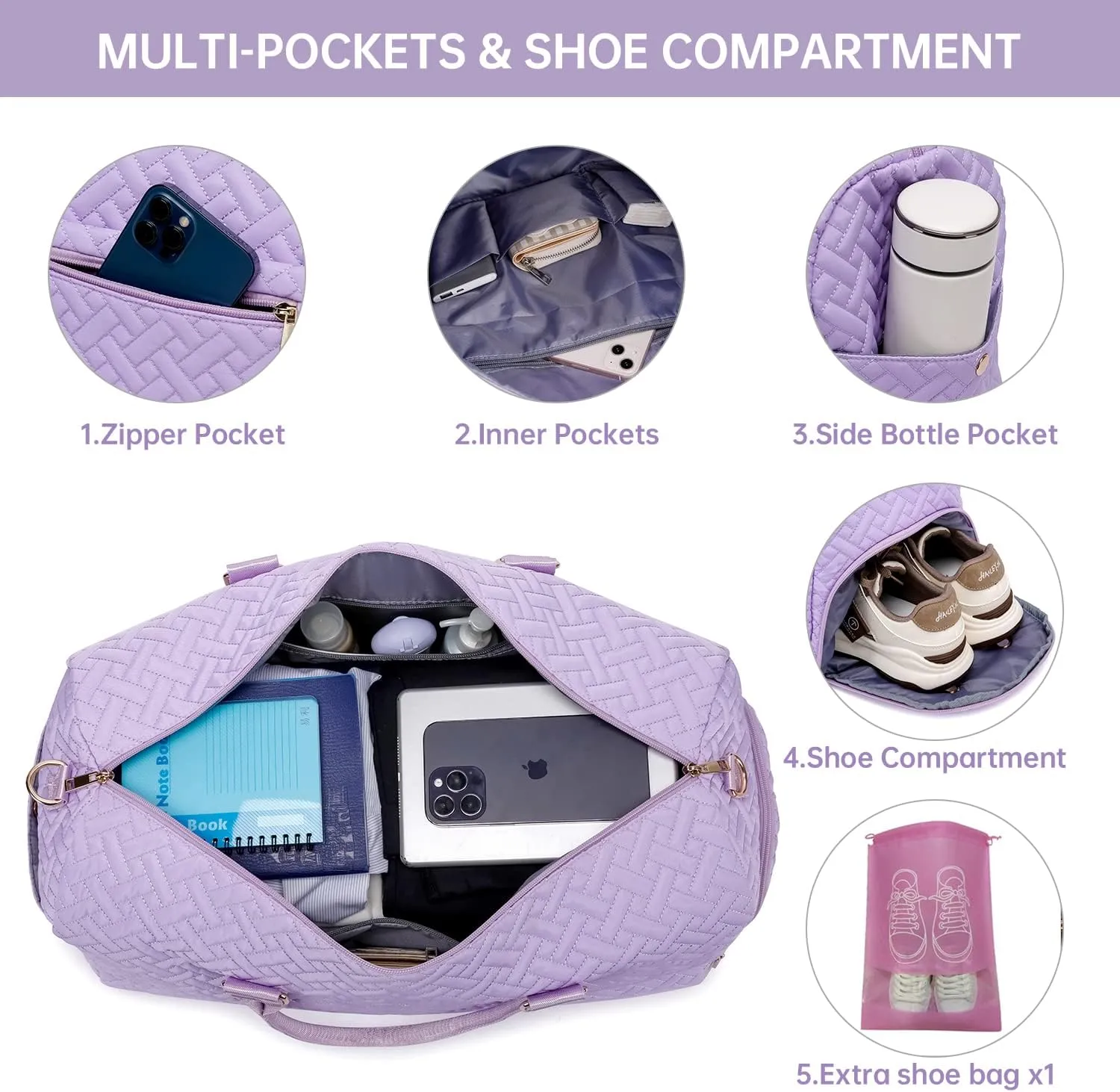 Duffle Bag for Travel, Weekender Bag with Shoe Compartment, Carry On Overnight Bag for Women with Toiletry Bag, Gym Bag with Wet Pocket, Hospital Bags for Labor and Delivery Beige