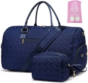 Duffle Bag for Travel, Weekender Bag with Shoe Compartment, Carry On Overnight Bag for Women with Toiletry Bag, Gym Bag with Wet Pocket, Hospital Bags for Labor and Delivery Beige