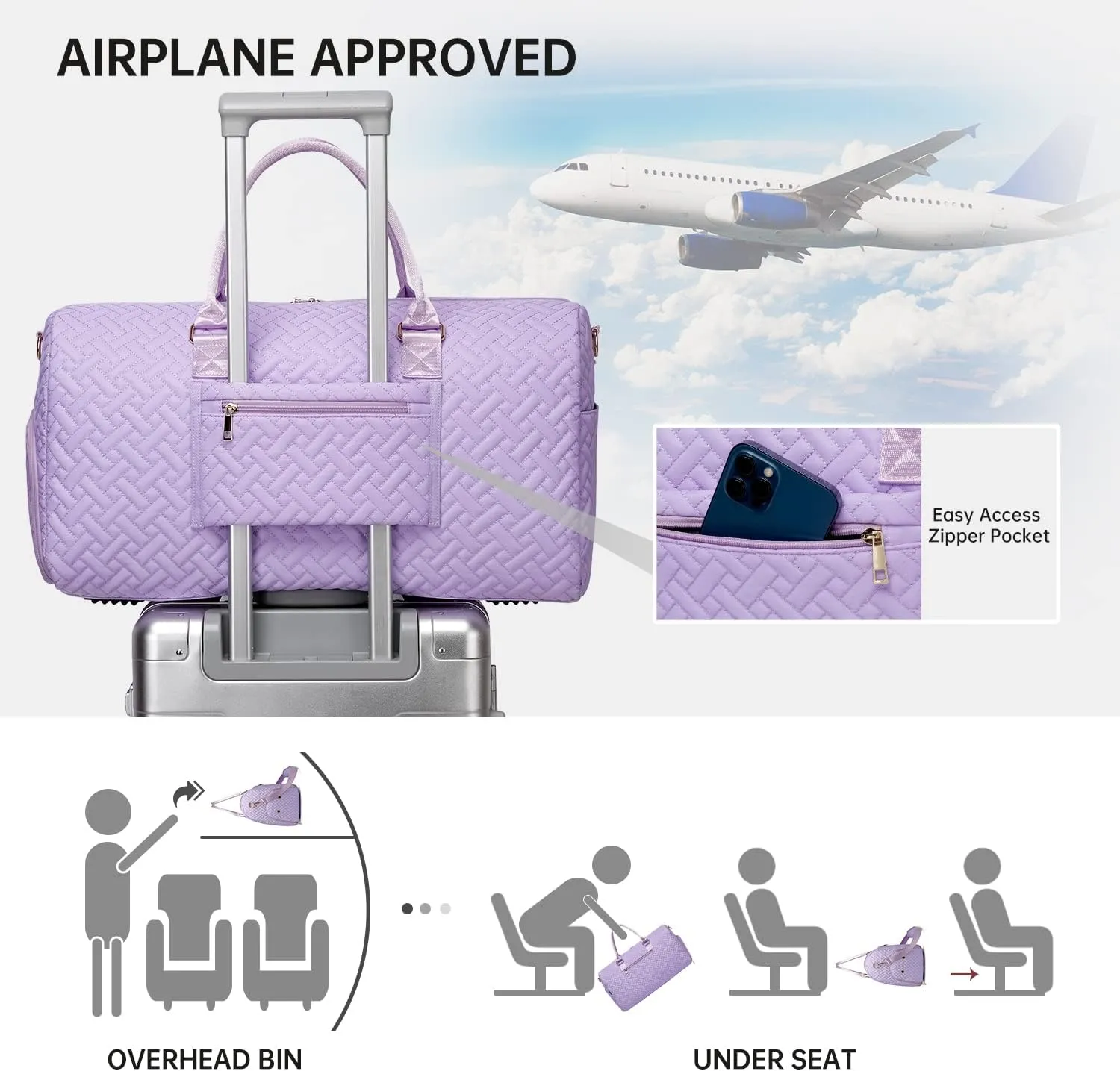 Duffle Bag for Travel, Weekender Bag with Shoe Compartment, Carry On Overnight Bag for Women with Toiletry Bag, Gym Bag with Wet Pocket, Hospital Bags for Labor and Delivery Beige