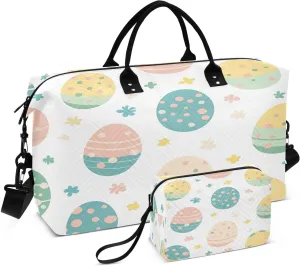 Easter Colorful Eggs Travel Duffel Bags 2PCS,Sports Duffel Bags for Men Women,Weekender Overnight Bag Gym Tote Bag with Toiletry Bag