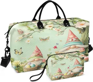 Easter Cute Gnome and Eggs Travel Duffel Bags 2PCS,Sports Duffel Bags for Men Women,Weekender Overnight Bag Gym Tote Bag with Toiletry Bag