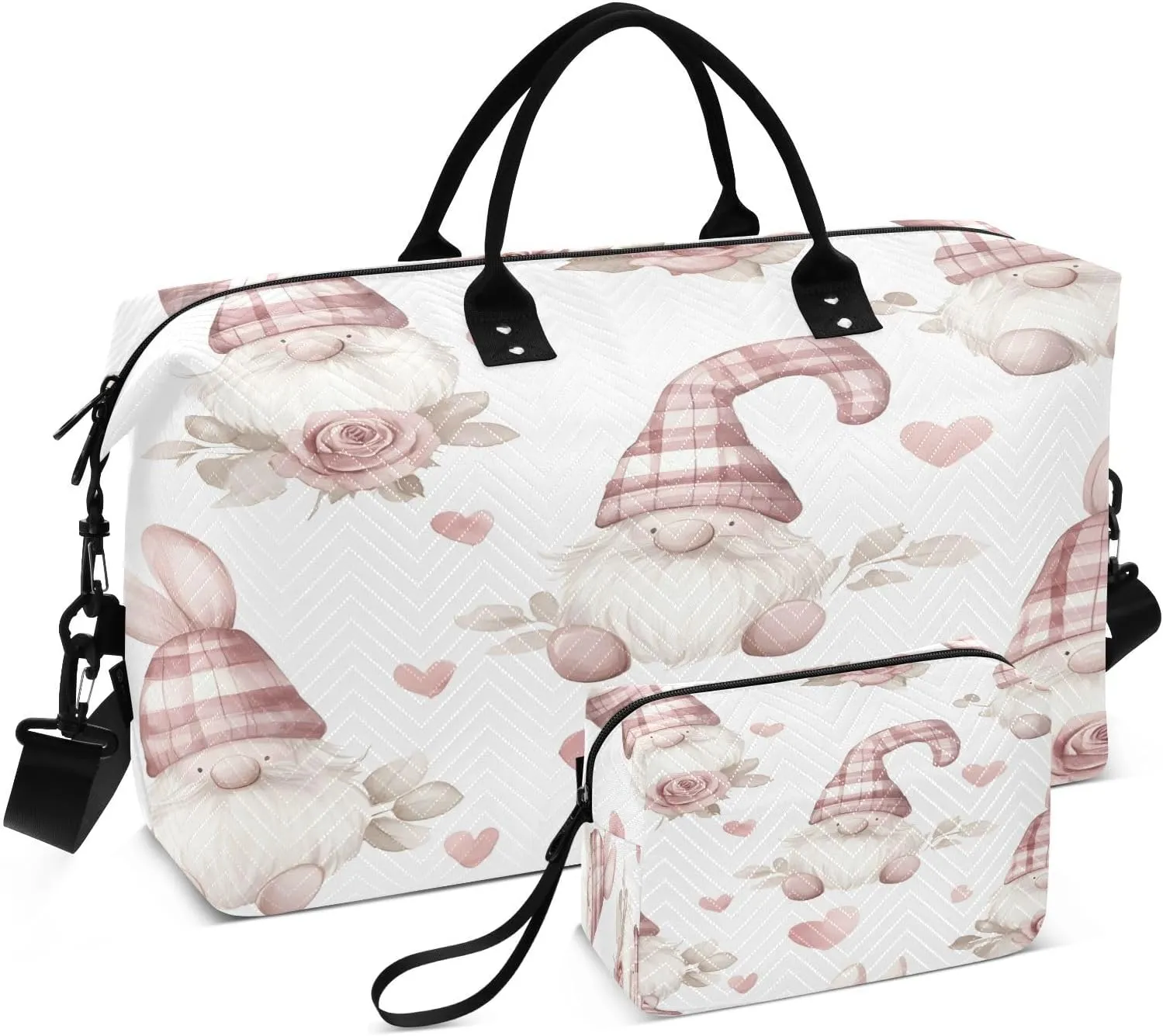 Easter Cute Gnome and Eggs Travel Duffel Bags 2PCS,Sports Duffel Bags for Men Women,Weekender Overnight Bag Gym Tote Bag with Toiletry Bag