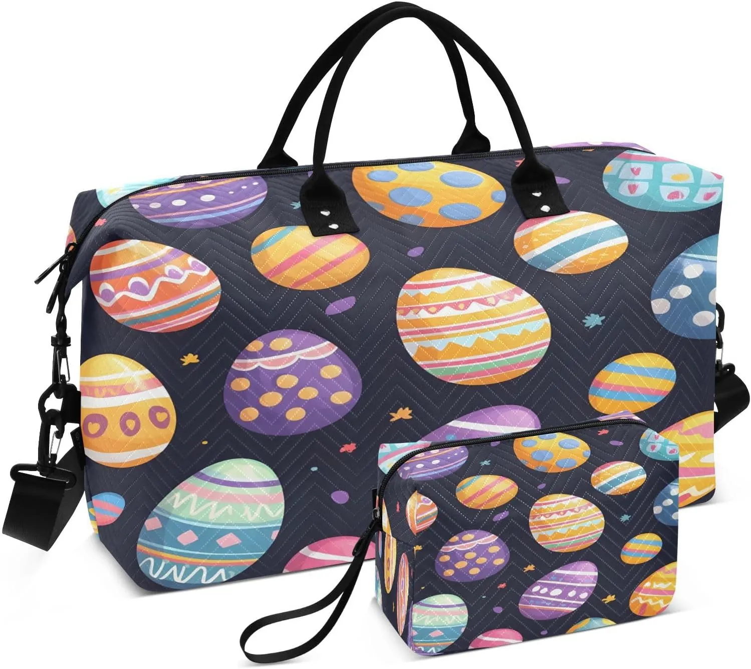 Easter Eggs Travel Duffel Bags 2PCS,Sports Duffel Bags for Men Women,Weekender Overnight Bag Gym Tote Bag with Toiletry Bag