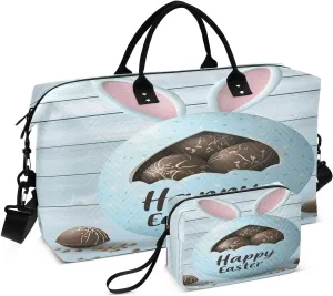Easter Eggs Travel Duffel Bags 2PCS,Sports Duffel Bags for Men Women,Weekender Overnight Bag Gym Tote Bag with Toiletry Bag