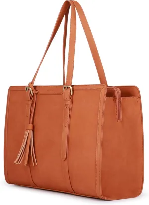 ECOSUSI Laptop Bag For Women 15.6 Inch Work Tote Bags PU Leather Computer Purse For Business Office With 3 Layer Compartments