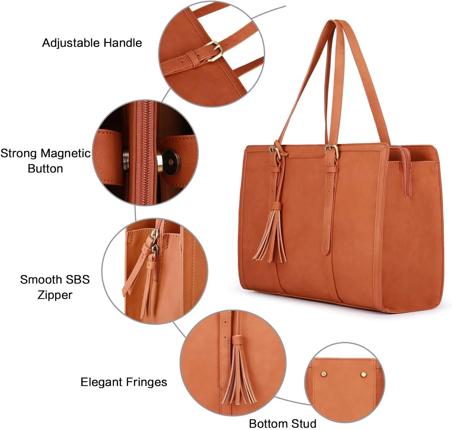 ECOSUSI Laptop Bag For Women 15.6 Inch Work Tote Bags PU Leather Computer Purse For Business Office With 3 Layer Compartments