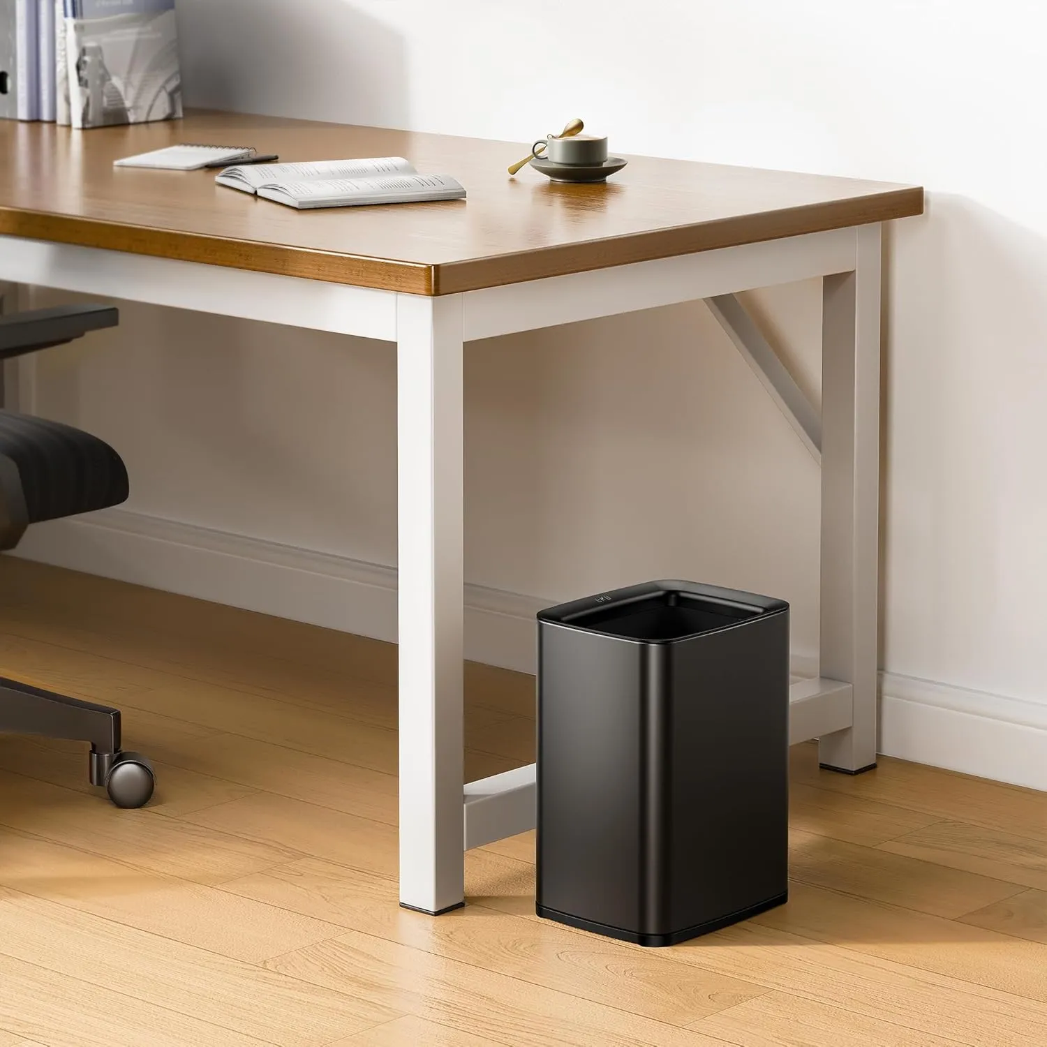 EKO Laguna 2.6 Gallon/10L Matte Black Stainless Steel Open Top Trash Can with Removable Inner Basket - Modern Bathroom & Office Waste Bin