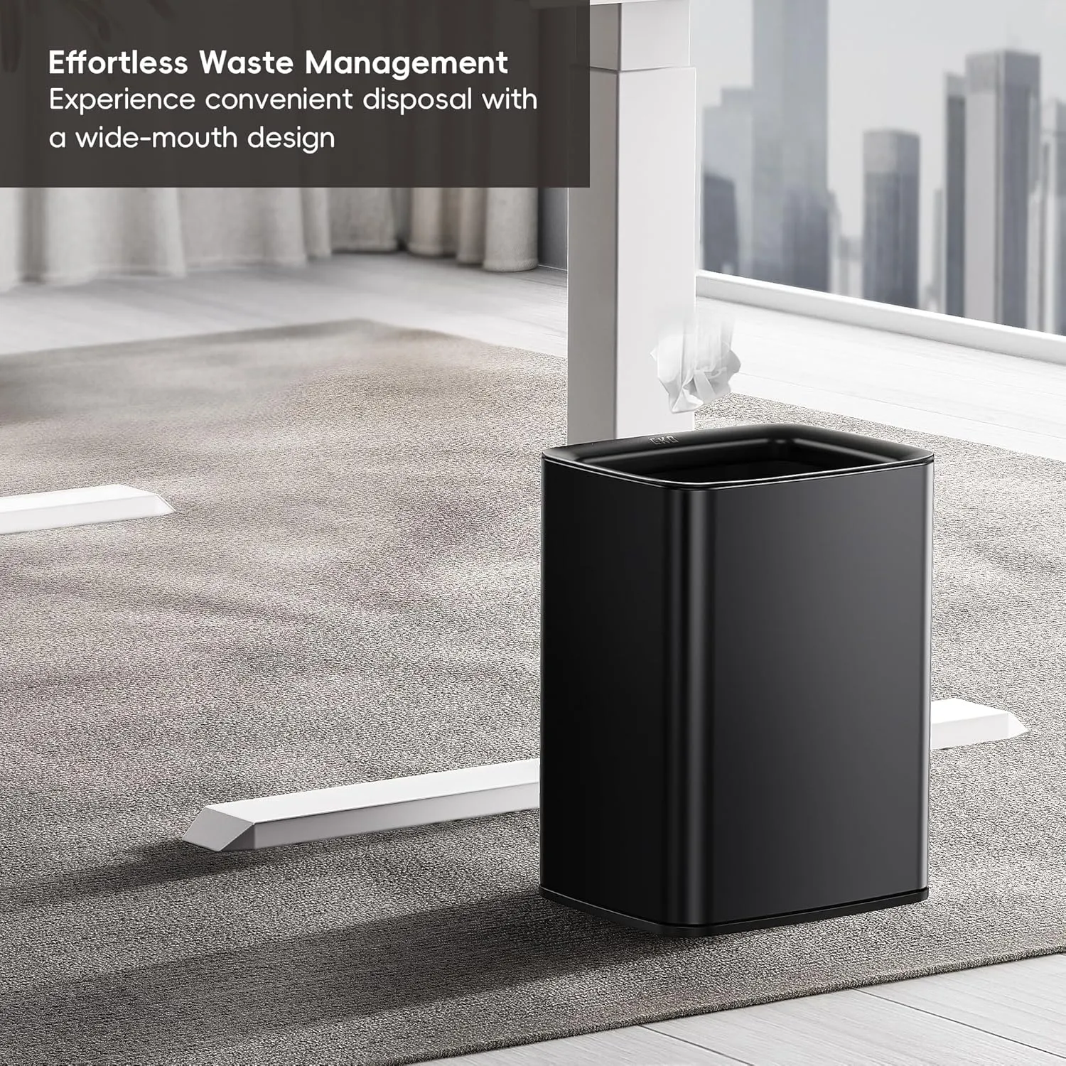 EKO Laguna 2.6 Gallon/10L Matte Black Stainless Steel Open Top Trash Can with Removable Inner Basket - Modern Bathroom & Office Waste Bin