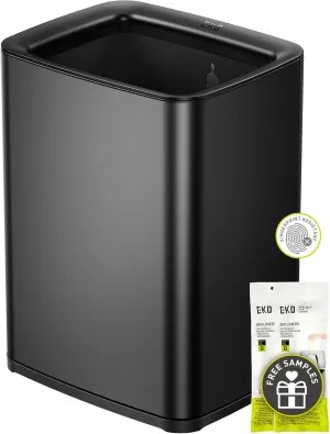 EKO Laguna 2.6 Gallon/10L Matte Black Stainless Steel Open Top Trash Can with Removable Inner Basket - Modern Bathroom & Office Waste Bin