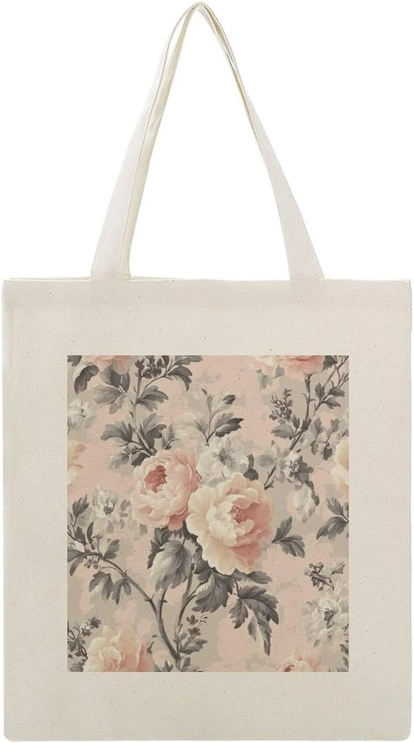 Elegant Blush Floral Spring Canvas Tote Gifts for Women Mother Floral Pink Watercolor Reusable Shoulder Tote Bag