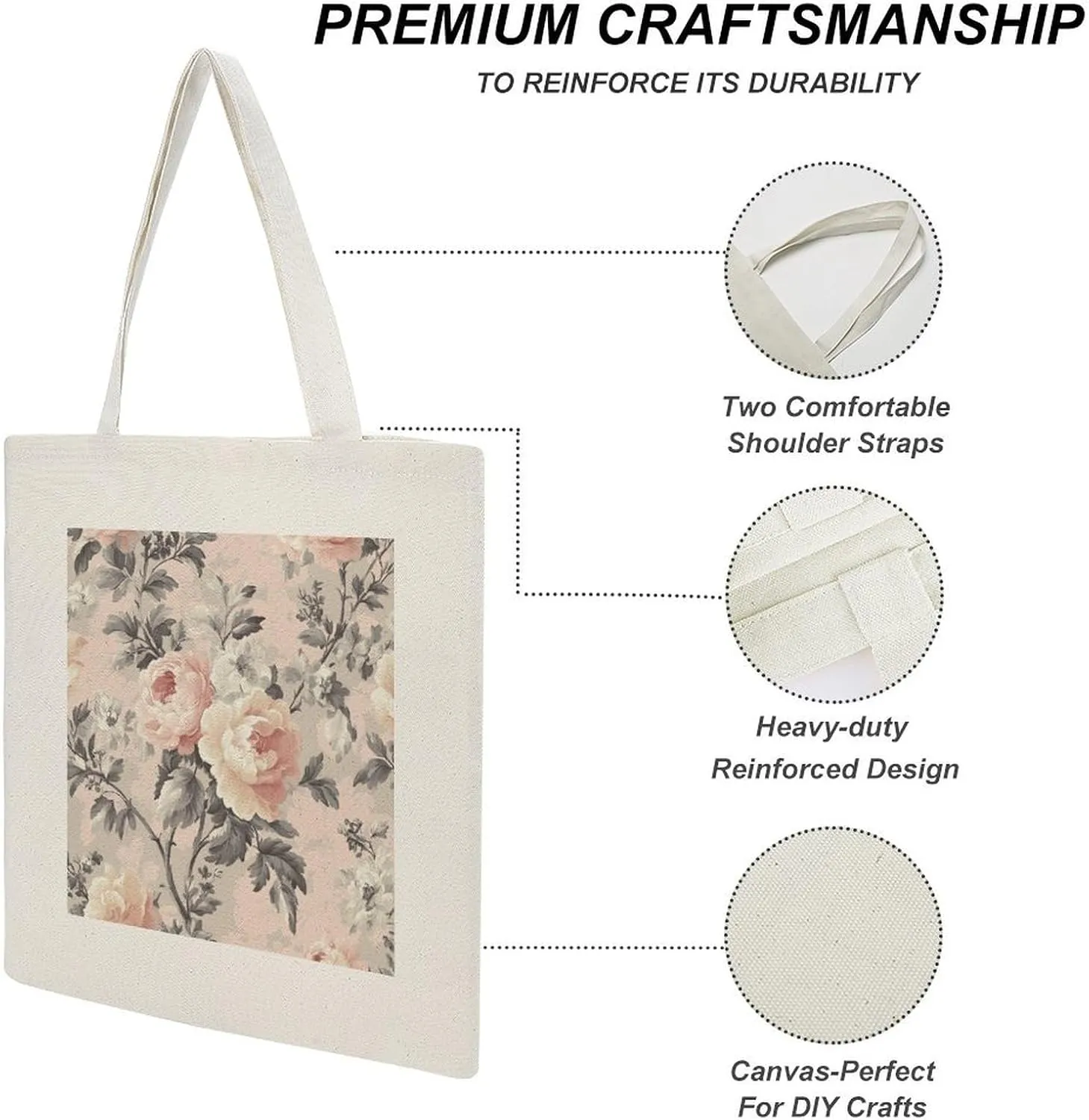 Elegant Blush Floral Spring Canvas Tote Gifts for Women Mother Floral Pink Watercolor Reusable Shoulder Tote Bag