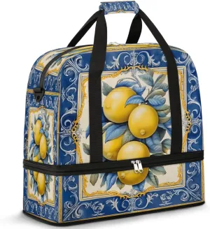 Elegant Citrus Tiles Travel Duffel Bag, Travel Essentials, Gym Bag for Women, Weekender Overnight Bag With Shoes Compartment, Carry On Bags for Airplanes