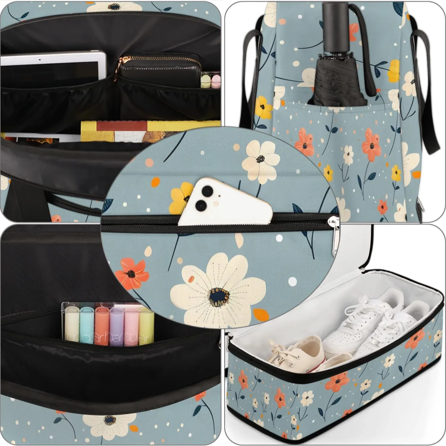 Elegant Flora Printings Travel Duffle Bag, Collapsible Travel Bag Sports Gym Bag With Shoes Compartment Weekender Bag Overnight Bag For Women Men